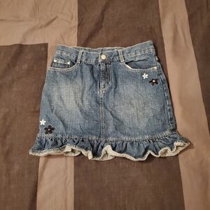 Kids Girls Size 12 Gymboree Denim Ruffle Skirt with Floral Accents